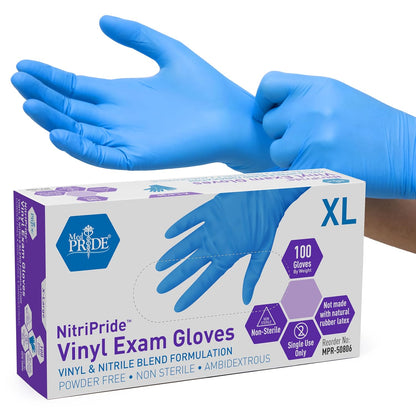 MED PRIDE Nitrile/Vinyl Blend Exam Gloves,Powder-Free,Blue,X-Large,100-Ct
