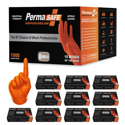 PermaSafe Black Nitrile Gloves | Heavy Duty 6+ Mil Industrial Grade Protection | Powder and Latex-Free Nitrile Disposable Gloves with Raised Textured Grip | Ideal for Mechanics, Construction & More
