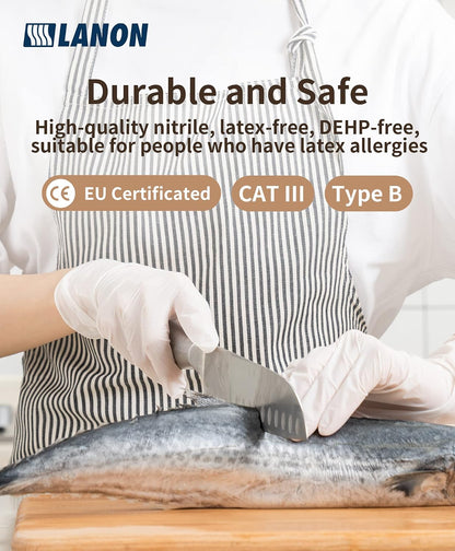 LANON Food Safe White Disposable Nitrile Gloves,Cooking Gloves,Small
