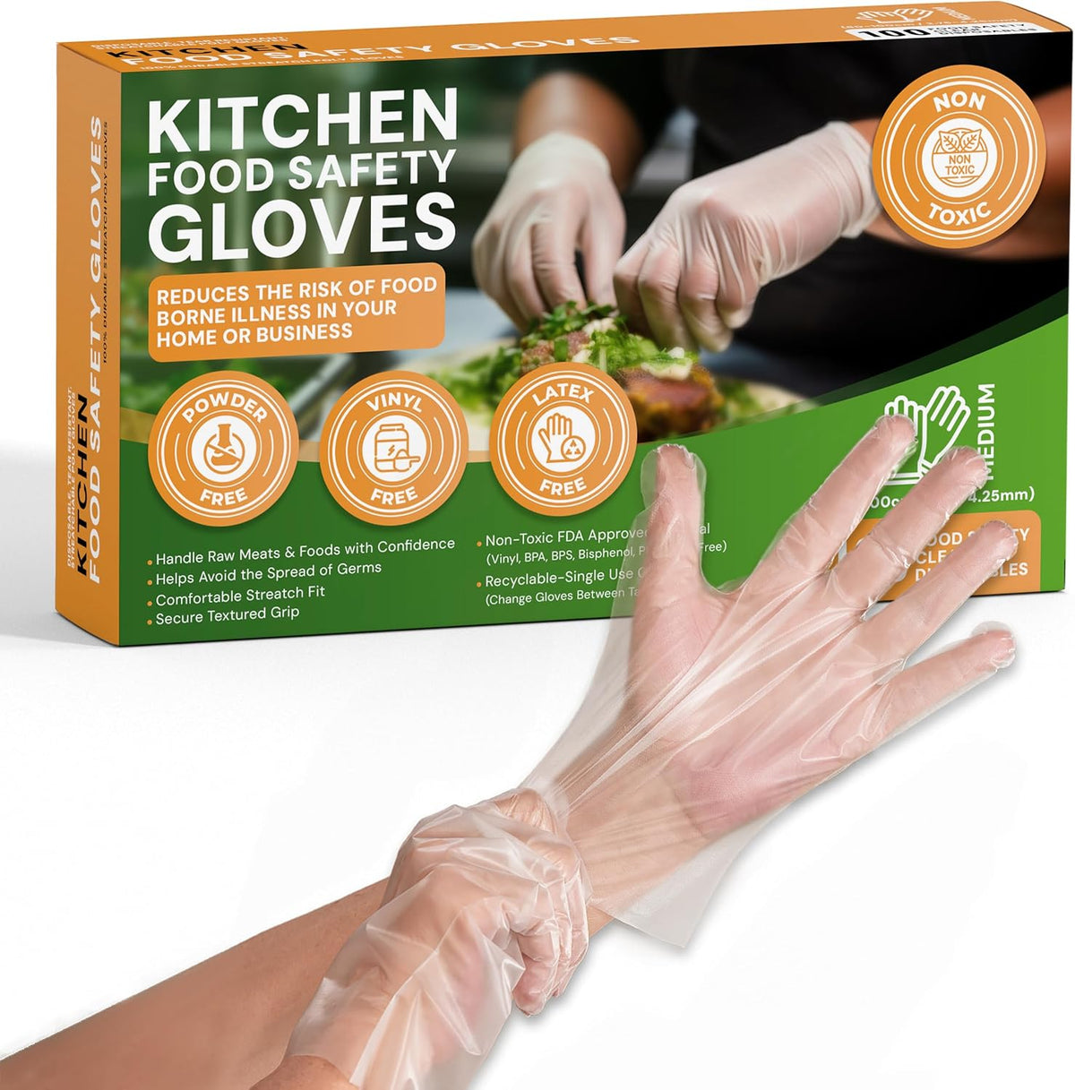 Protospheric Disposable Gloves for Food Prep - Super Poly Kitchen Grade Food Safe Gloves - Perfect for Cooking and Serving