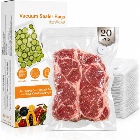 ZKIRON Wide Large Reusable Vacuum Sealer Bags for Food, 20 Pack, 12"x14"