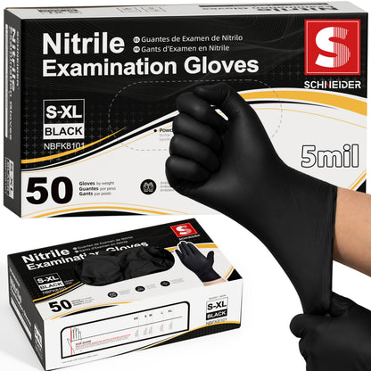Schneider Black Nitrile Gloves, Gloves Disposable Latex Free, Powder Free