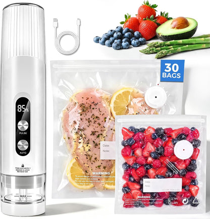 Compact Handheld Food Vacuum Sealer with 30 Reusable Vacuum Bags