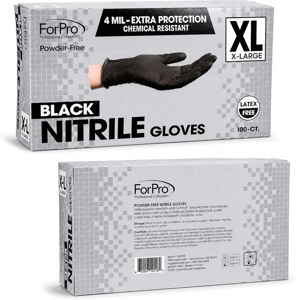 ForPro Disposable Nitrile Gloves, Chemical Resistant, Powder-Free, Latex-Free, Non-Sterile, Food Safe, 4 Mil