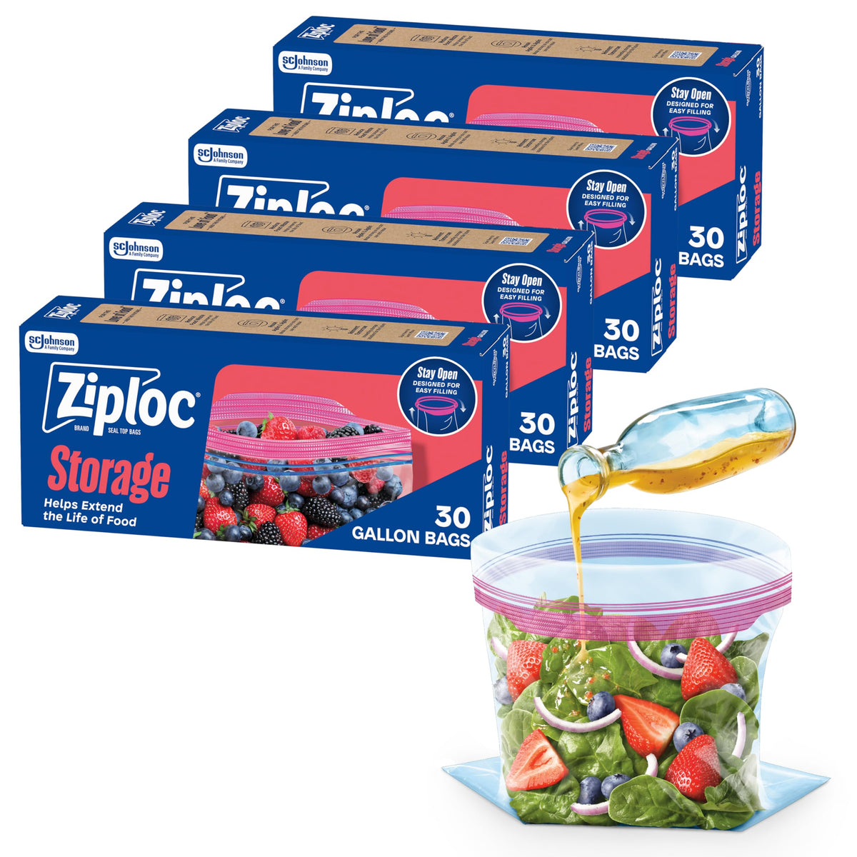Ziploc Gallon Food Storage Bags, Stand-Up Bottom, 81 Count
