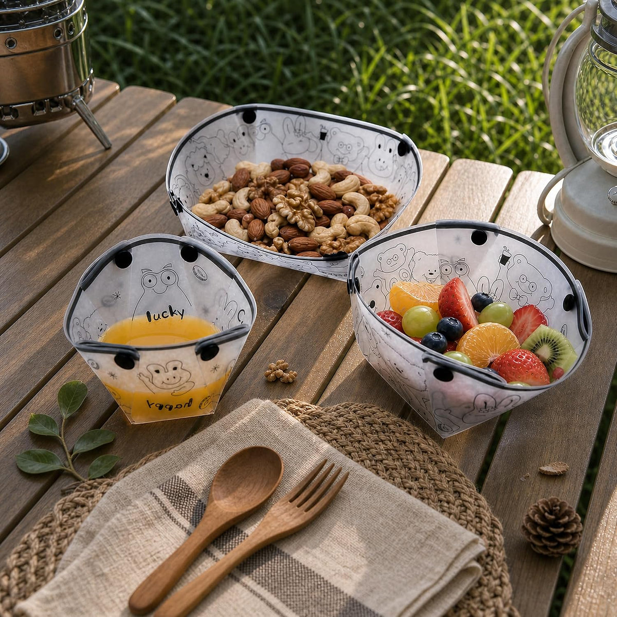 Collapsible Bowl Set, 2 Sets Portable Camping Tableware with Folding Bowl, Plate and Cup, Lightweight Camp Dishes for Picnics, Hiking, Backpacking, Small Storage, Snacks and Travel.