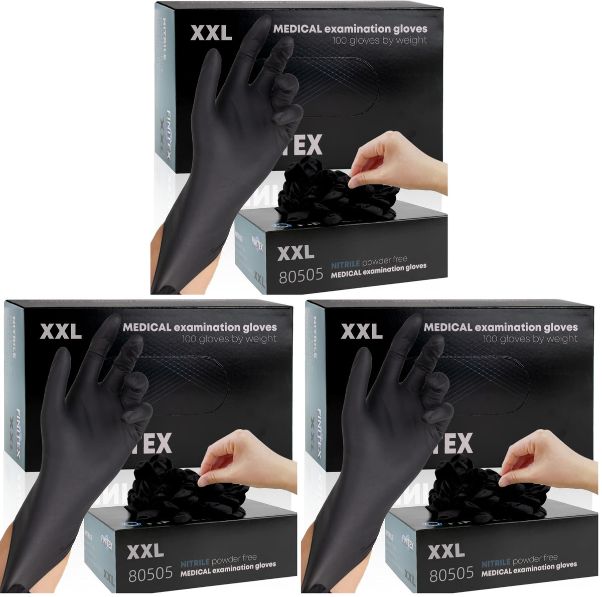 FINITEX Black Nitrile Disposable Gloves 5mil Medical Exam 100PCS,XL