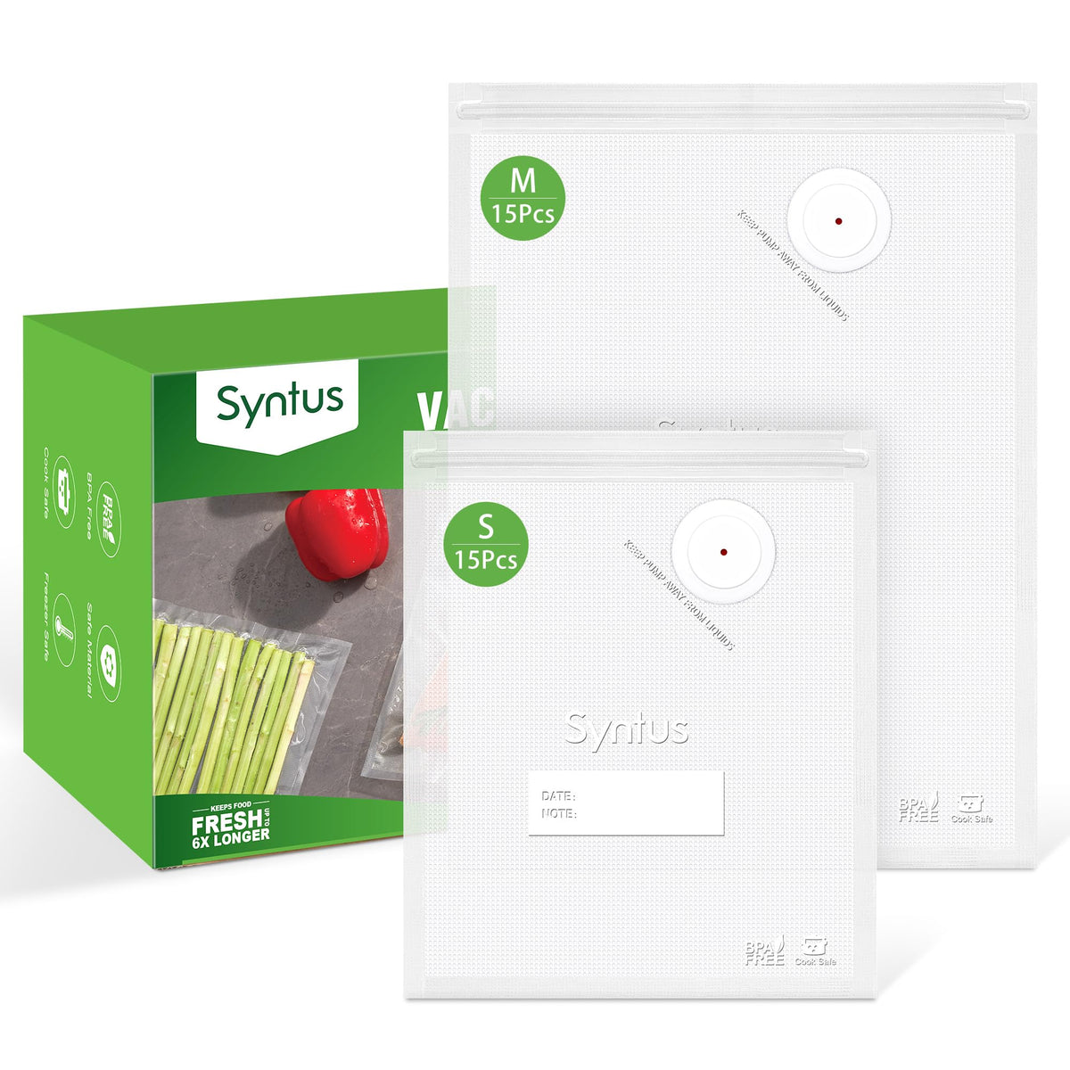 Syntus 40 Pcs Reusable Vacuum Sealer Bags for Food, S+M+L+XL