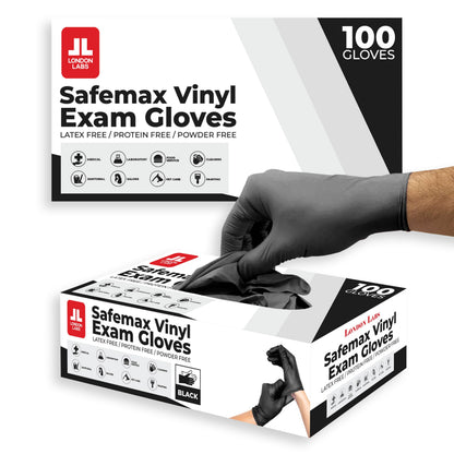 London Labs Black Synthetic Vinyl Exam Gloves Powder Free and Latex Free