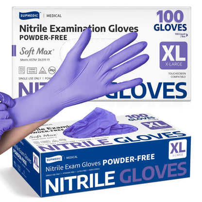 Supmedic Medical Soft Max Nitrile Disposable Gloves Powder-Free, Violet 100