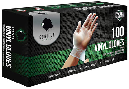 GORILLA SUPPLY Disposable Heavy Duty Vinyl Gloves Latex & Powder Free, BPA Free Food Safe, 100, 300, 1000, S, M, L, XL