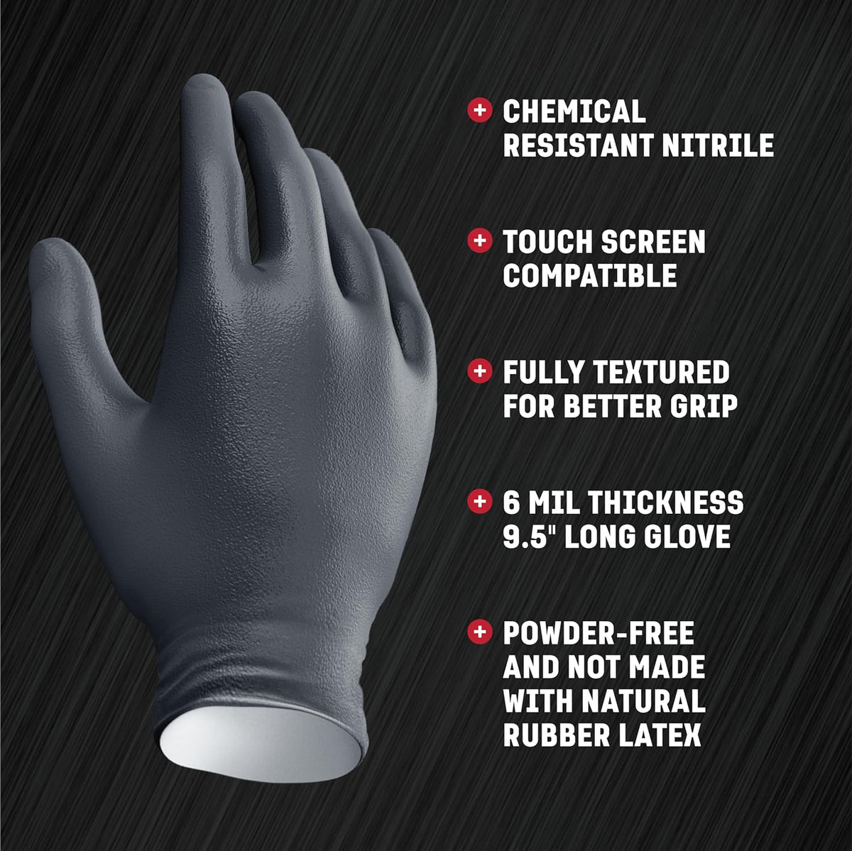 Venom Steel Industrial Nitrile Gloves, Chemical Resistant Disposable Black Gloves, Latex-Free, Powder-Free, Textured Grip, Heavy Duty Two-Layer Protection, 6 mil,Medium, 100 Count