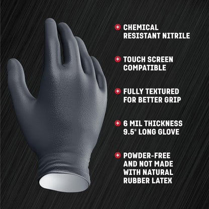 Venom Steel Industrial Nitrile Gloves, Chemical Resistant Disposable Black Gloves, Latex-Free, Powder-Free, Textured Grip, Heavy Duty Two-Layer Protection, 6 mil,Medium, 100 Count