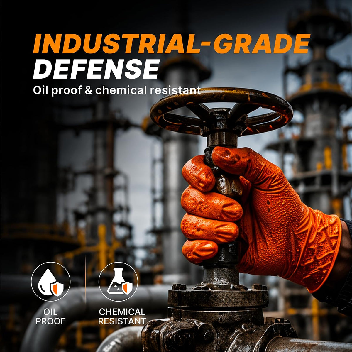 TitanFlex Heavy Duty Industrial Orange Nitrile Gloves, 8-mil, Gloves Disposable Latex Free with Raised Diamond Texture Grip, Powder Free, Rubber Glove, Mechanic Gloves,100-ct Box (Large)