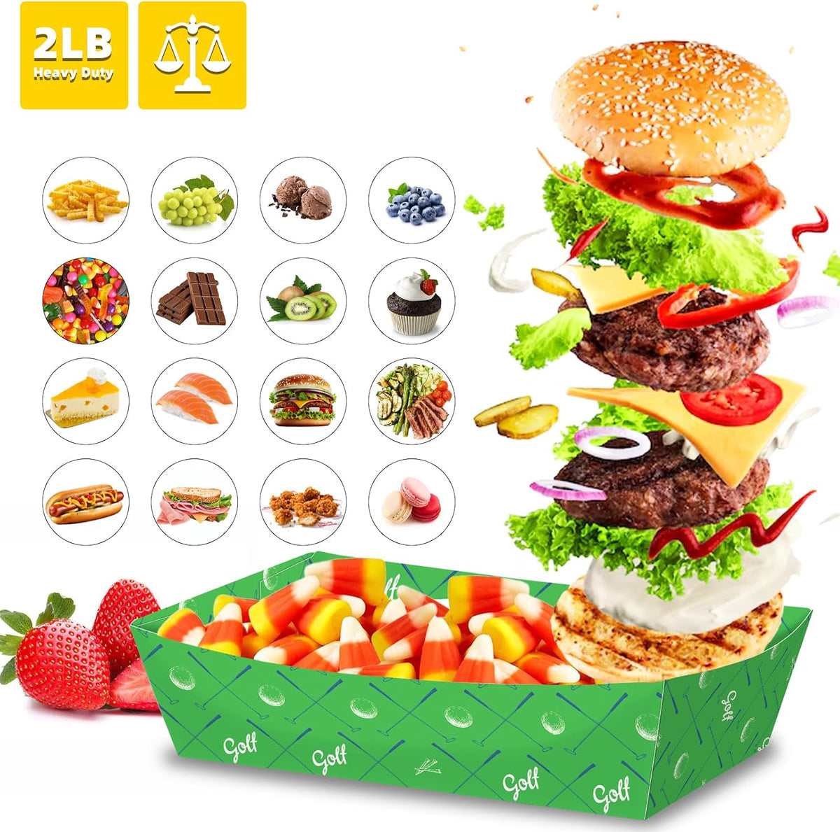 No Folding Required 100 Pack 2 Lb Golf Party Favors Large Golf Plates Paper Serving Trays Nachos Food Boats Disposable Bowls for Golf Birthday Party Decorations