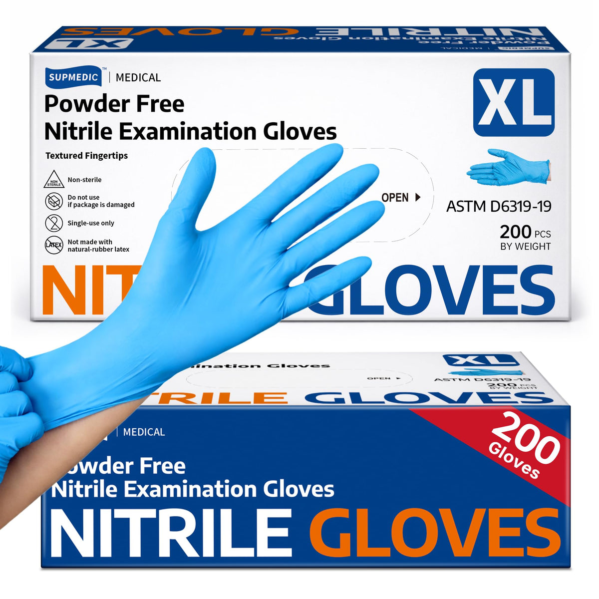 Supmedic Medical Soft Max Nitrile Exam Disposable Gloves Powder-Free 200 Ct