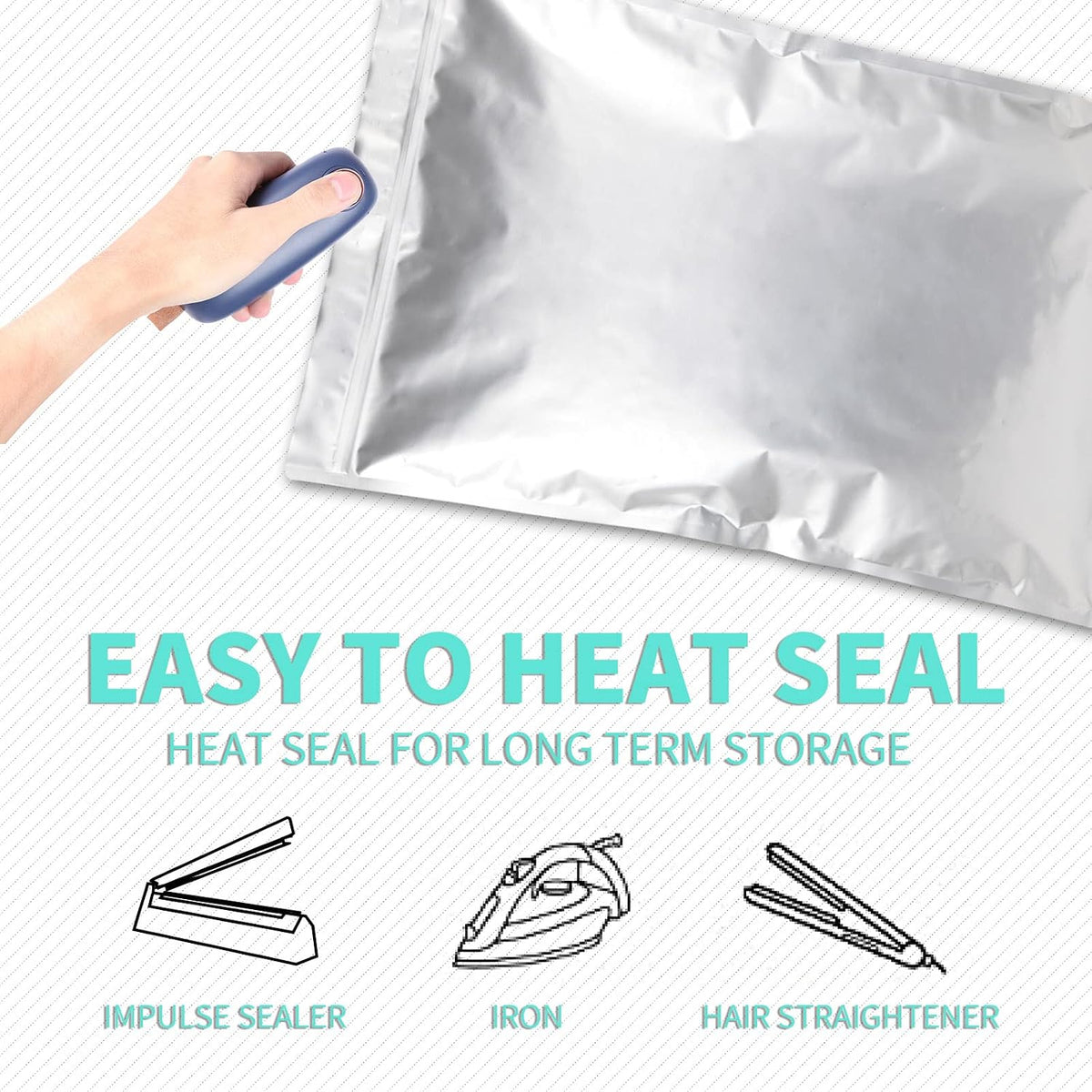 10PCS 5 Gallon Mylar Bags with 2500CC Oxygen Absorbers and Labels, Zipper Resealable Pouches Heat Sealable Bags for Long Term Food Storage