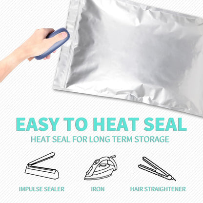 10PCS 5 Gallon Mylar Bags with 2500CC Oxygen Absorbers and Labels, Zipper Resealable Pouches Heat Sealable Bags for Long Term Food Storage