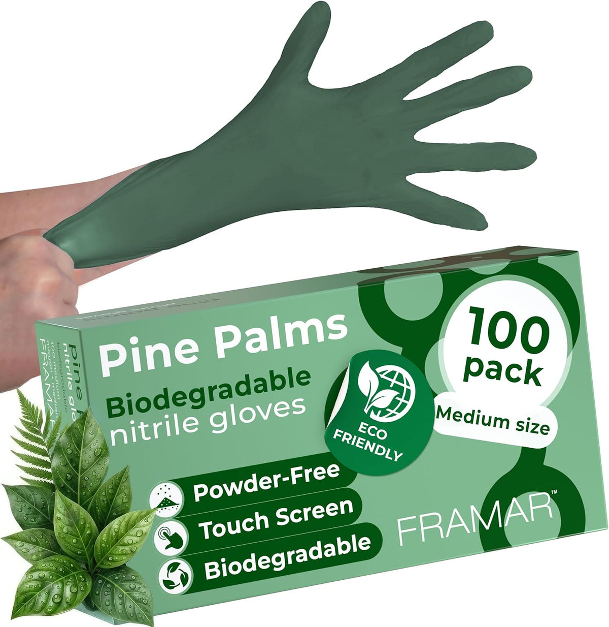 FRAMAR Green Gloves Disposable Latex Free, Heavy Duty Nitrile Gloves Medium