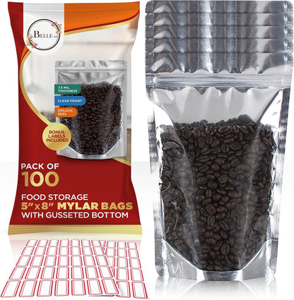 5x8 Mylar Bags for Food Storage - Pack Of 100-7.5mil Thickness