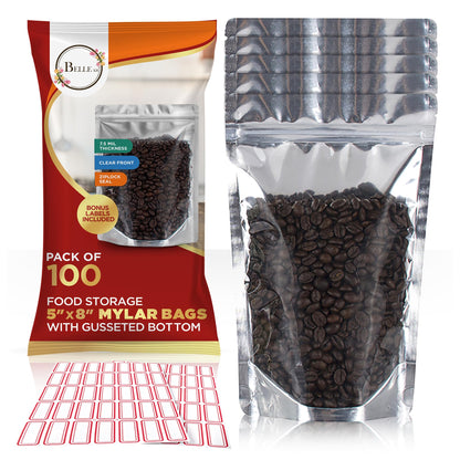 5x8 Mylar Bags for Food Storage - Pack Of 100-7.5mil Thickness