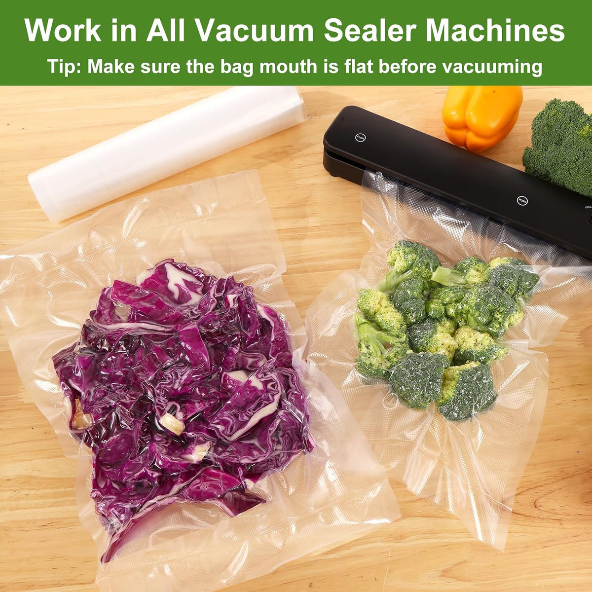 Vacuum Sealer Bags for Food Storage, 6 Rolls 11" x 20', Cut-to-Size Bags