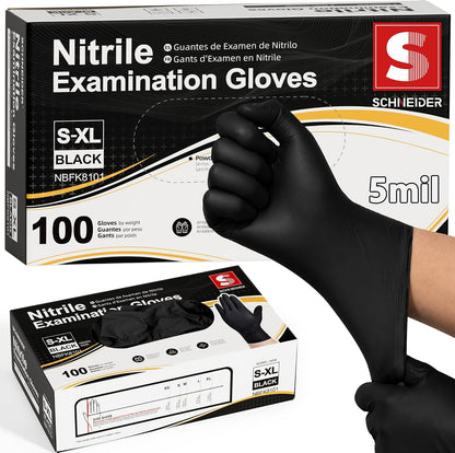 Schneider Black Nitrile Gloves, Gloves Disposable Latex Free, Powder Free