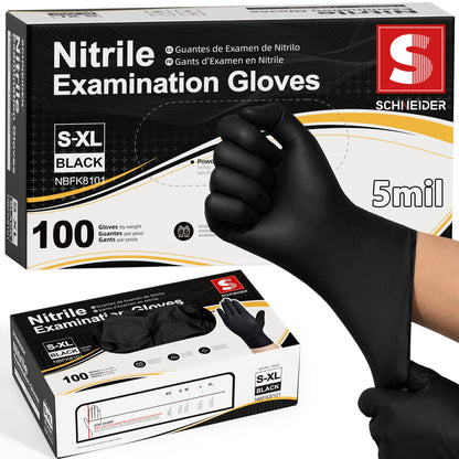 Schneider Black Nitrile Gloves, Gloves Disposable Latex Free, Powder Free