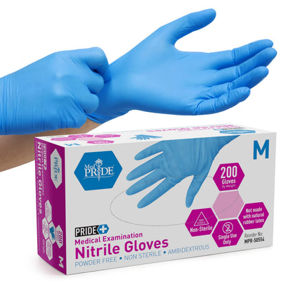 Medpride Medical Examination Nitrile Gloves| Medium Box of 200| Blue, Latex/Powder-Free, Non-Sterile Exam Gloves| Professional Grade for Hospitals, Law Enforcement, Tattoo Artists, First Response