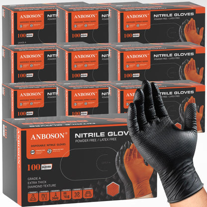 ANBOSON 10 Mil Heavy Duty Mechanic Nitrile Gloves, XLarge Black 100 Count