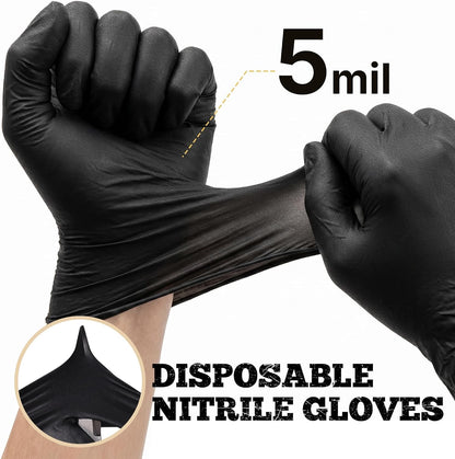 TitanFlex Heavy Duty Black Nitrile Gloves, 5 Mil, Fully Textured, Mechanic Disposable Gloves, Latex Free & Powder Free 100 ct (L)