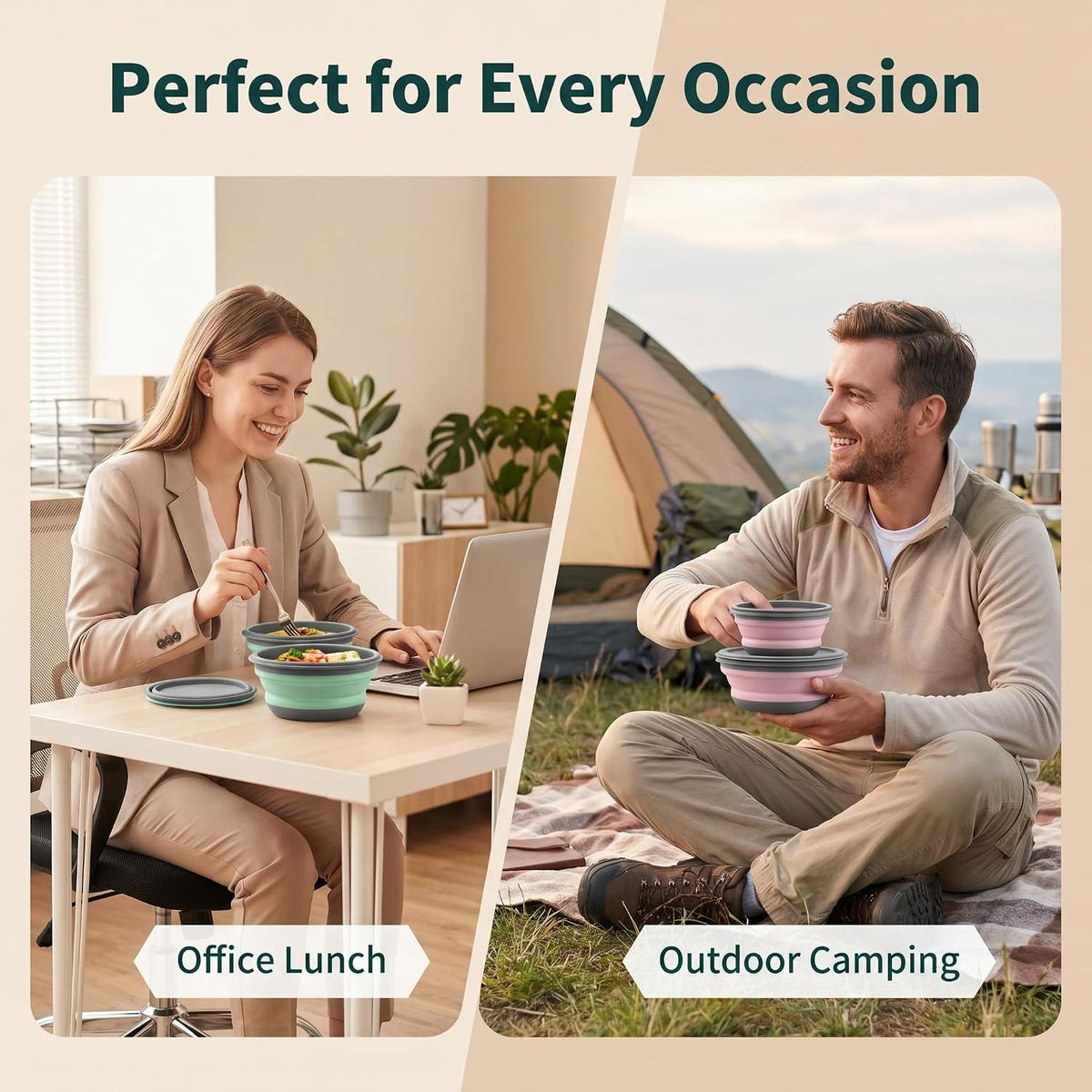 Collapsible Silicone Bowls with Lids, 3 Pack Food Grade Foldable Camping Bowl Set, Portable Travel Bowls for Salad, Ramen, Lunch, Outdoor Collapsible Food Storage Containers