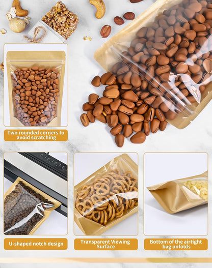 FireKylin 100 Pcs Resealable Bags, Clear Front Pouches, Brown, 4.7" x 7.9"