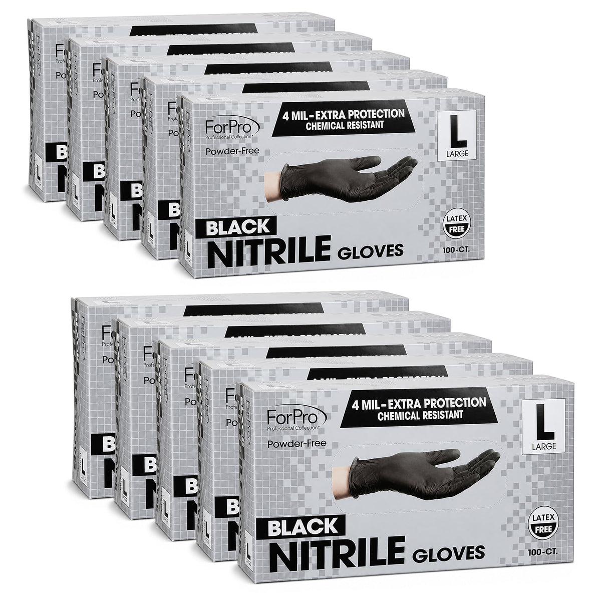 ForPro Disposable Nitrile Gloves, Chemical Resistant, Powder-Free, Latex-Free, Non-Sterile, Food Safe, 4 Mil