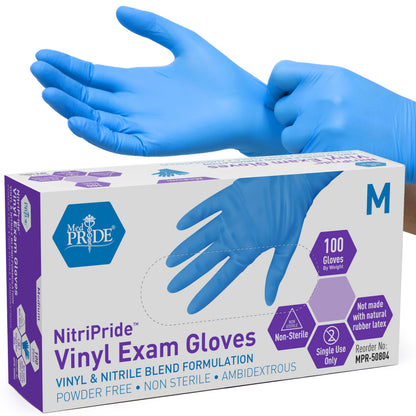 MED PRIDE Nitrile/Vinyl Blend Exam Gloves,Powder-Free,Blue,X-Large,100-Ct