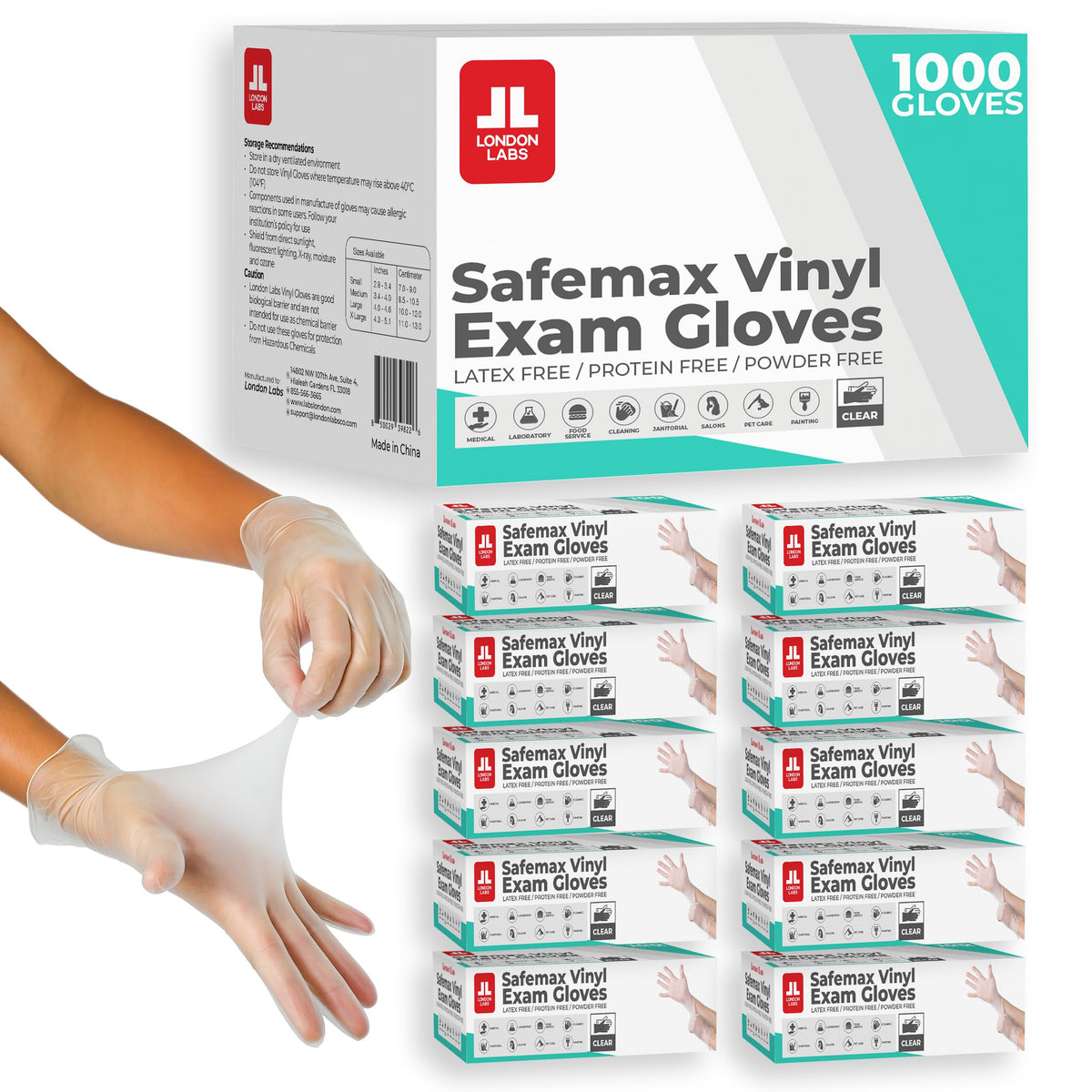 London Labs Medical Clear Vinyl Gloves Powder Free & Latex Free, Disposable, Food Safe