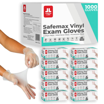 London Labs Medical Clear Vinyl Gloves Powder Free & Latex Free, Disposable, Food Safe
