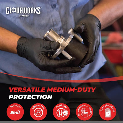GLOVEWORKS Black Nitrile Gloves 5 Mil Disposable for Food Service, Cooking, Professional Cleaning, Size XL, Box of 100