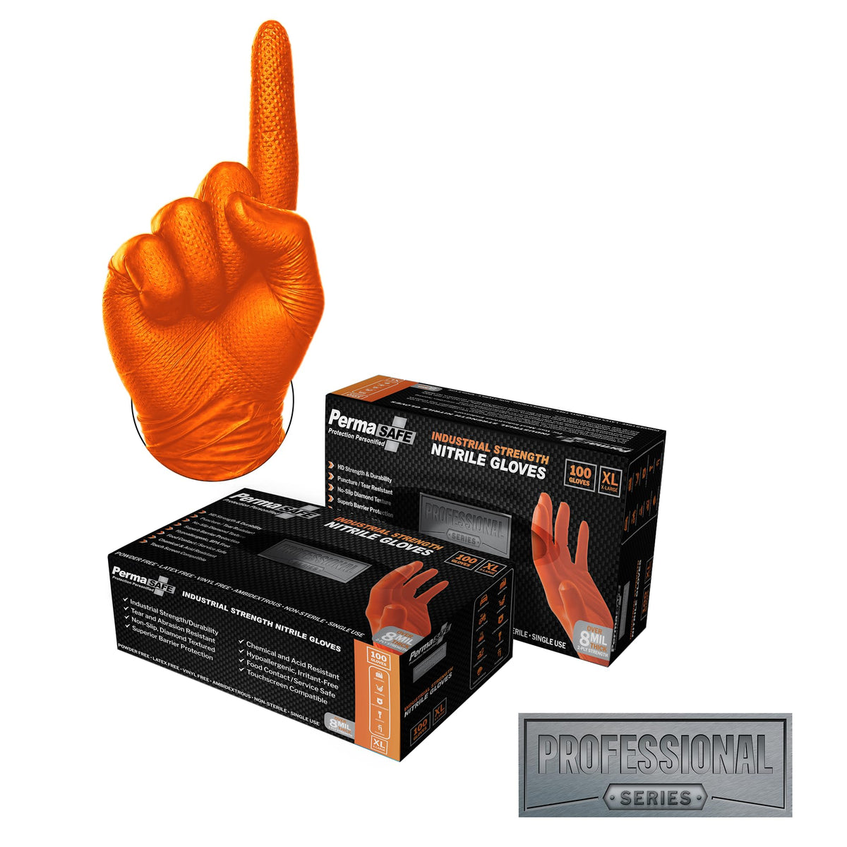 PermaSafe Black Nitrile Gloves | Heavy Duty 6+ Mil Industrial Grade Protection | Powder and Latex-Free Nitrile Disposable Gloves with Raised Textured Grip | Ideal for Mechanics, Construction & More