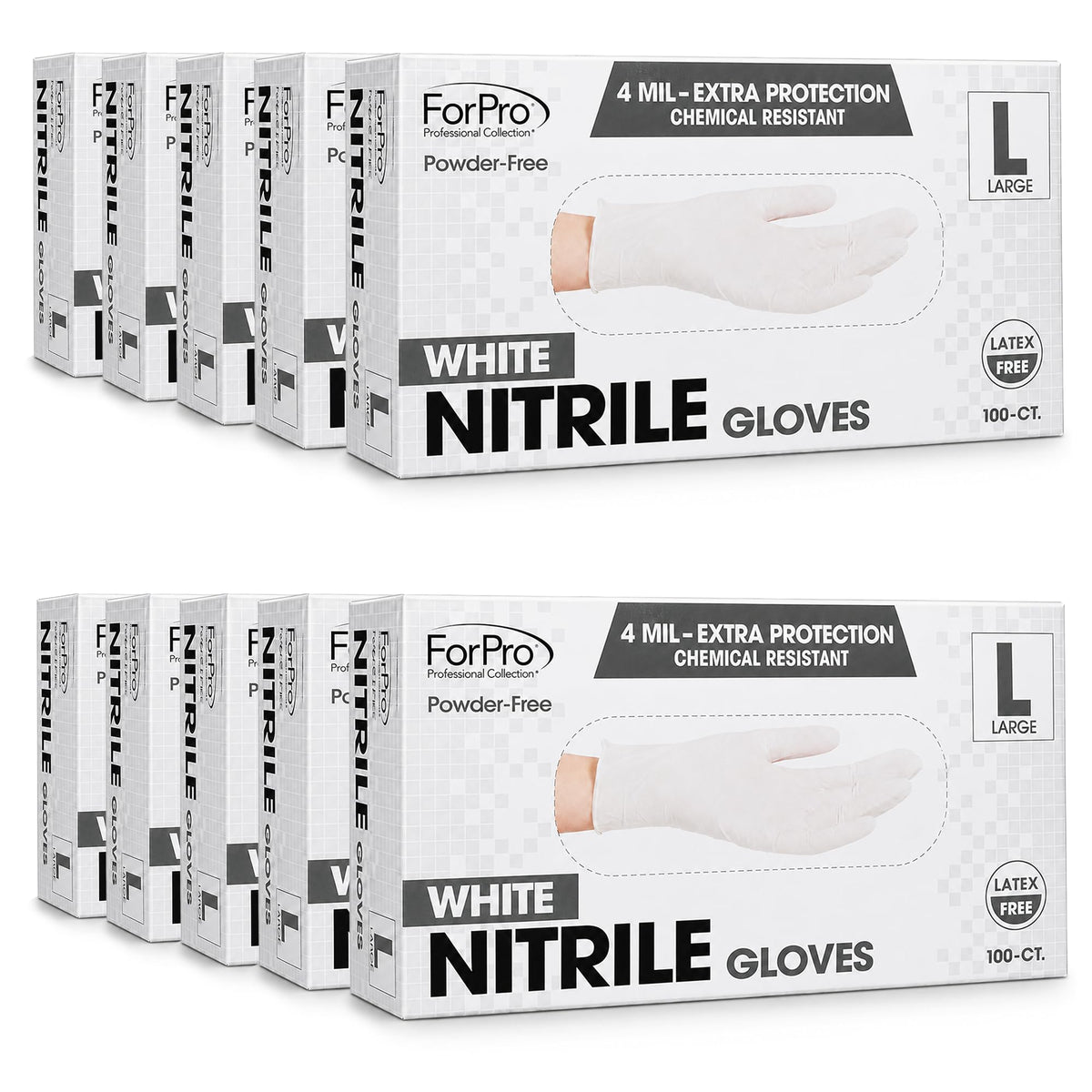ForPro Disposable Nitrile Gloves, Chemical Resistant, Powder-Free, Latex-Free, Non-Sterile, Food Safe, 4 Mil