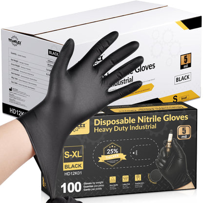 TitanFlex Heavy Duty Black Nitrile Gloves, 5 Mil, Fully Textured, Mechanic Disposable Gloves, Latex Free & Powder Free 100 ct (L)