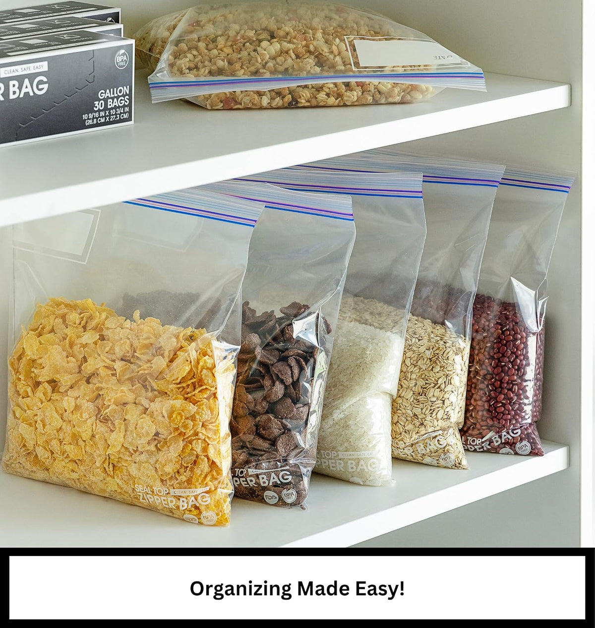Gallon Food Storage Bags, Thick Non-Stand-Up Bag, Double Zipper Seal, BPA-Free, with Write-On Space - 120 Count