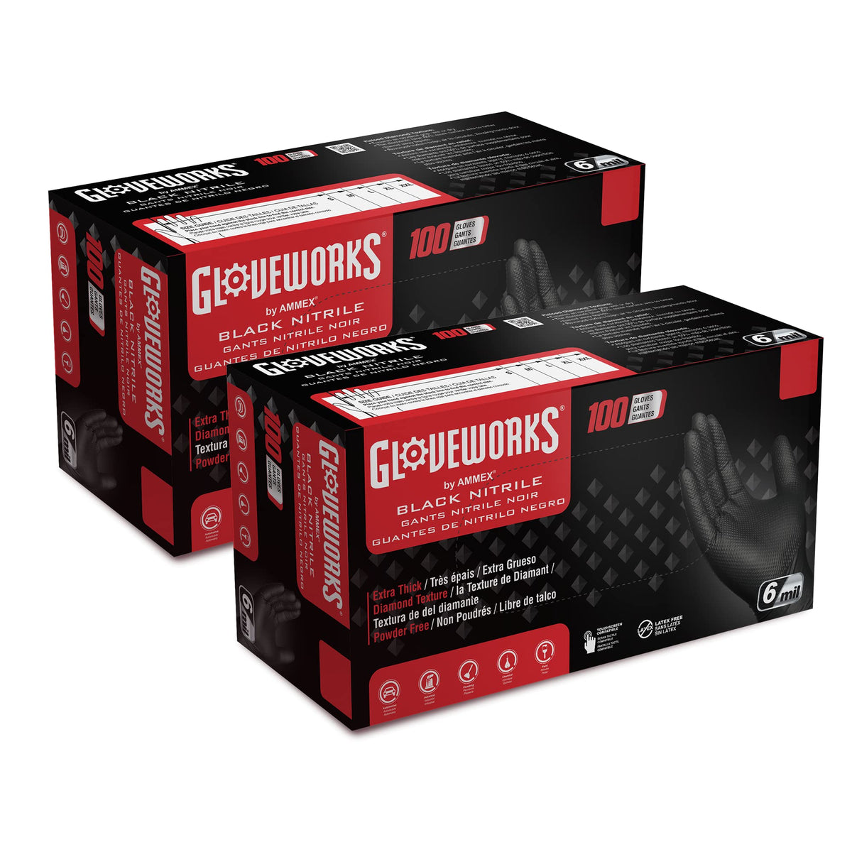 GLOVEWORKS Black Nitrile Gloves 6 Mil Diamond Textured for Mechanic Work
