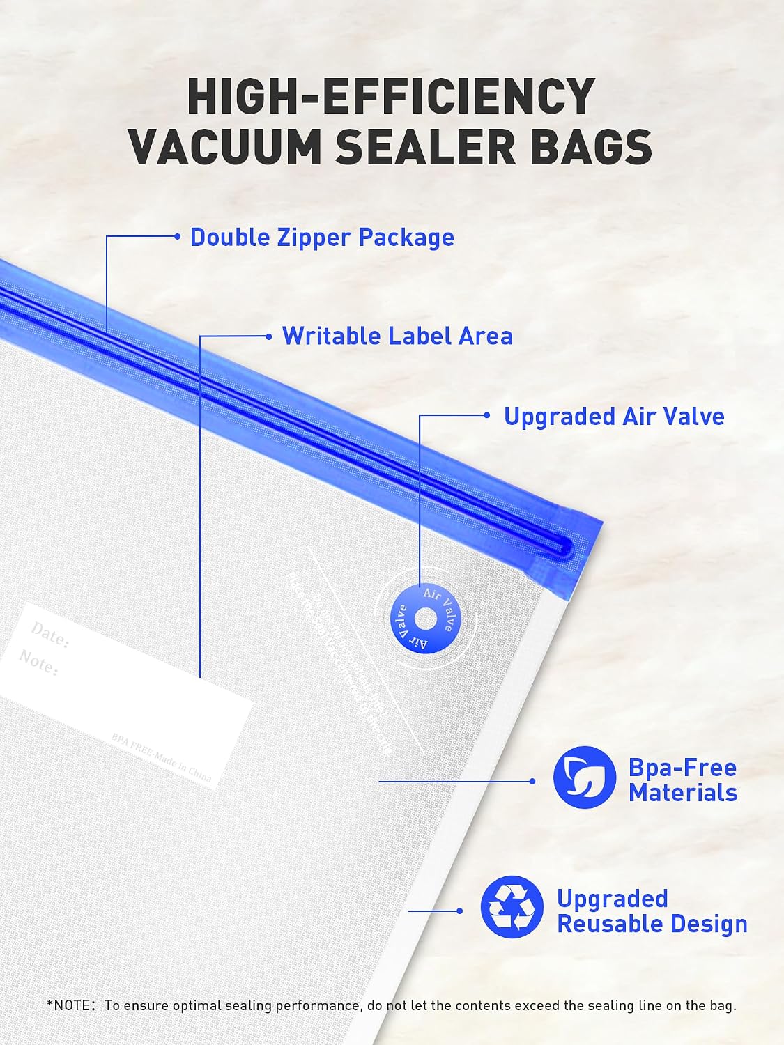 60 Pcs Reusable Vacuum Sealer Bags for Food, 3 Size BPA-Free Vacuum Storage Bags with Sealing Clips & Leak-Proof Design for Sous Vide Cooking, Freezer, Microwave Heating