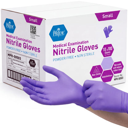 MedPride Powder-Free Nitrile Exam Gloves, Iris Blue, Medium, Box/100