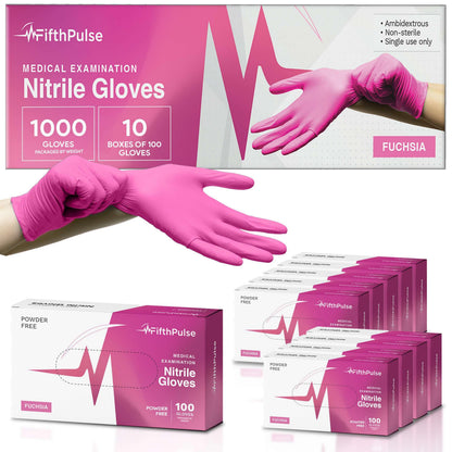 FifthPulse Fuchsia Hot Pink Nitrile Disposable Gloves -3 Mil Medical Exam Nitrile Gloves -Powder and Latex Free