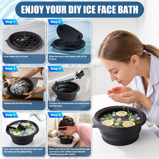 Face Ice Bath Bowl Built-in Ice Tray and Cover with Breathing Tube