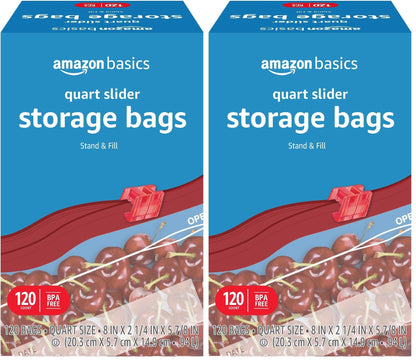 Amazon Basics Slider Gallon Food Storage Bags, BPA Free, Stand-Up Bottom, Easy to Fill, 90 Count
