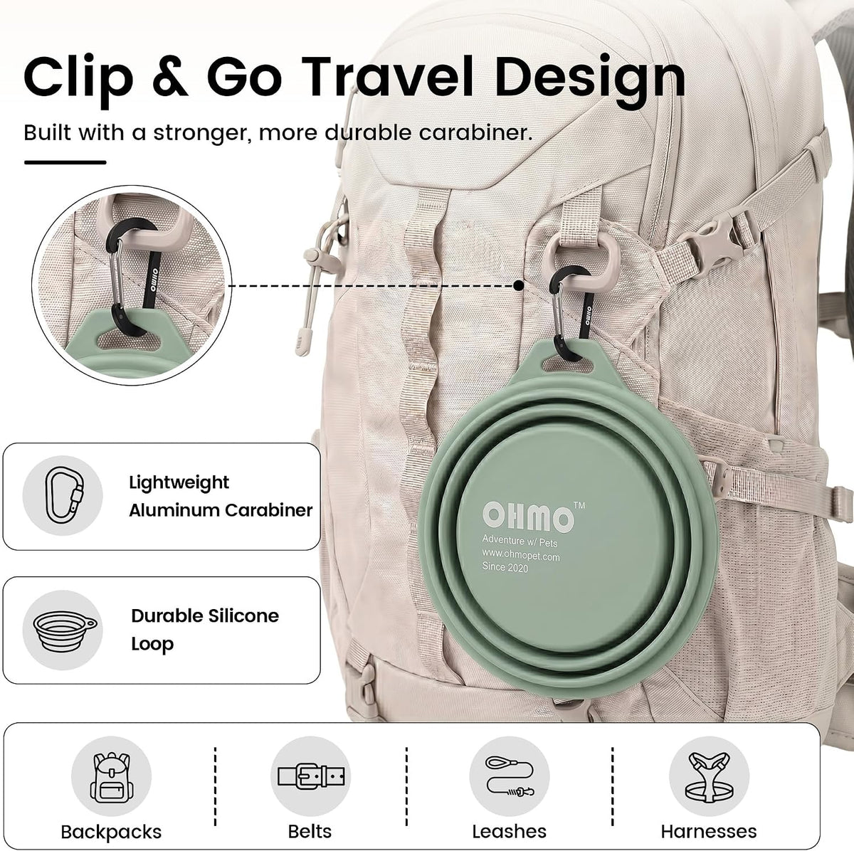 OHMO Large Collapsible Dog Bowls for Travel, 27oz, 2pcs, Camo&Sage Green