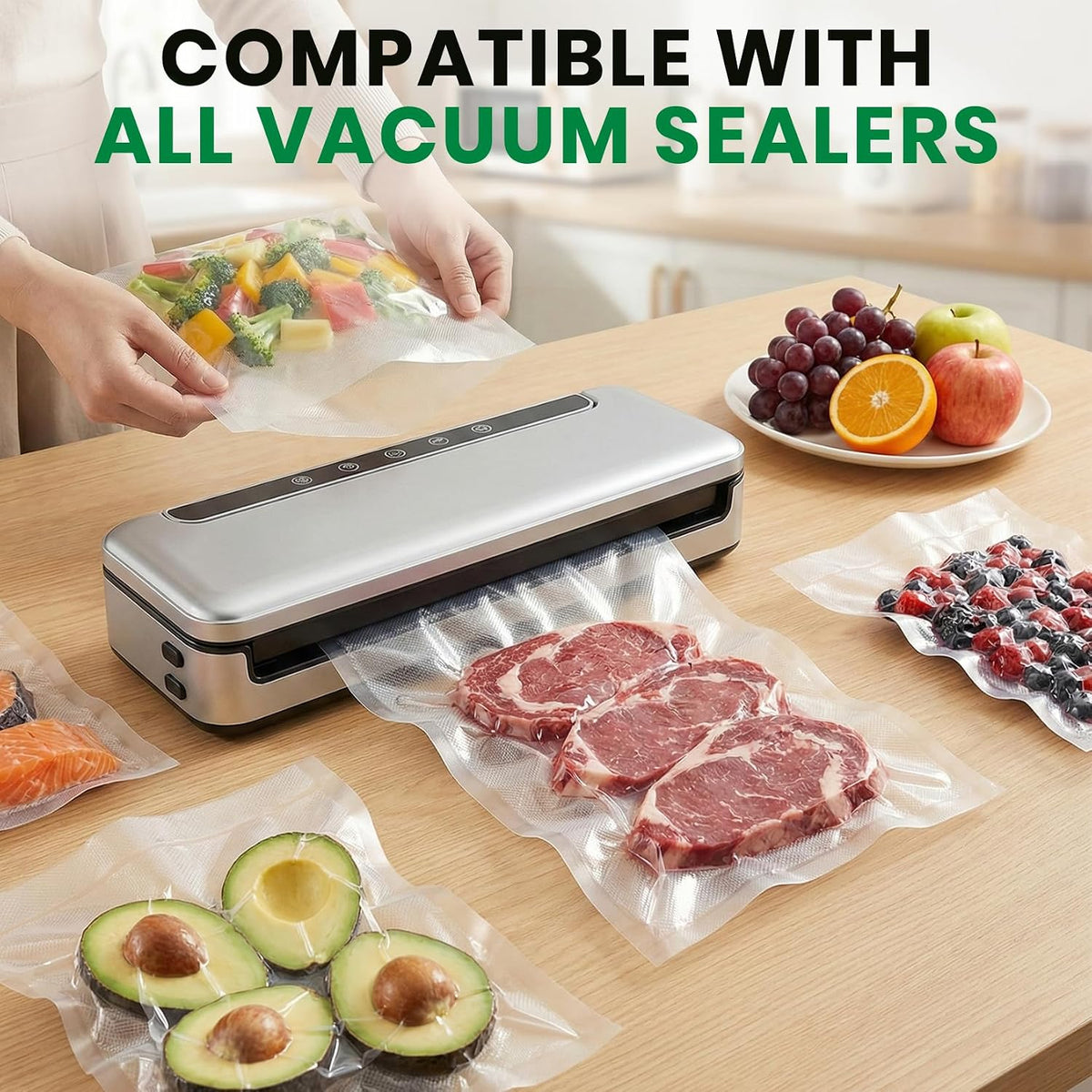 FUNFERY 100 PCS Precut Vacuum Sealer Bags for Food 11"x16"/8"x12"/6"x10"